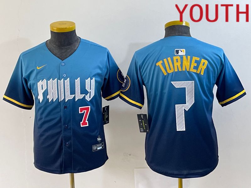 Youth Philadelphia Phillies #7 Turner Blue City Edition Nike 2024 MLB Jersey style 2->los angeles dodgers->MLB Jersey